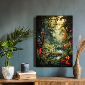 Green Jungle Wall Art Canvas | Colorful Forest Decor | Large Nature Wall Art | Ready to Hang