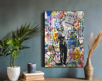 Albert Einstein Pop Art Canvas Wall Art | Banksy-Inspired Graffiti | Unique Street Art Decor | Perfect for Science Lovers