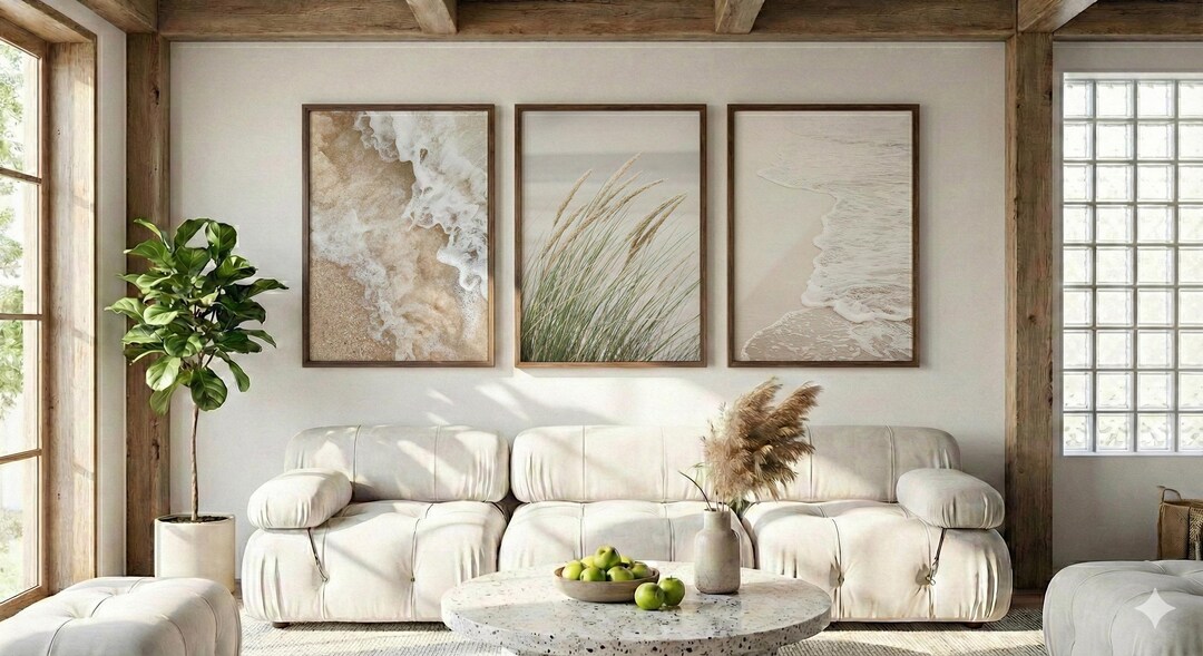 Beach Coastal Wooden Framed Print Set of 3 Wall Art Ocean Print Set ...