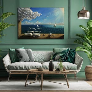 サルバドール・ダリの鳥の本、キャンバスプリント、海のアート、すぐに掛けられる複製品、室内装飾用