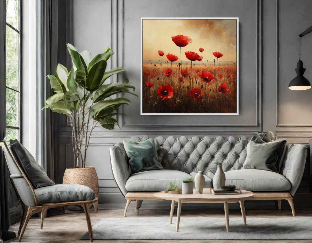 Red Poppy Field Painting - Canvas Print, Rolled Canvas & Framed Canvas ...
