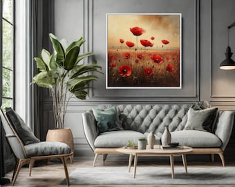 Rotes Mohnfeld Bild - Leinwanddruck, Rolledwand & gerahmte Leinwand | Florale Landschaftskunst