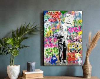 Albert Einstein "Love is the Answer" Pop Art Canvas | Banksy-Inspired Wall Art | Unique Street Graffiti Decor for Thinkers