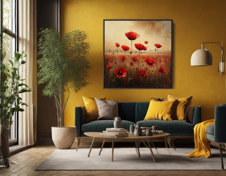 Red Poppy Field Painting - Canvas Print, Rolled Canvas & Framed Canvas ...