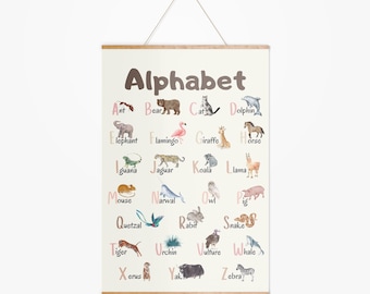 Animals Alphabet Canvas ABC Wall Hanging For Kids Homeschool Decor For Playroom Wall Art Classroom Decor Educational Poster