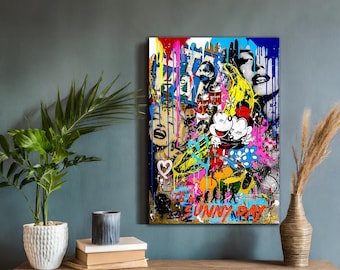 ミッキーとミニーマウスのグラフィティアート：手描きのポップアート