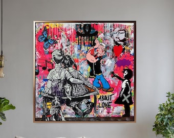 About Love Street Graffiti Pop Art Canvas Wall Art – Featuring Balloon Girl in Bold, Vibrant Graffiti Style