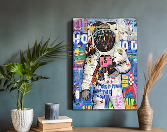 Astronaut Graffiti Canvas Art | Banksy-Inspired Print | Unique Wall Decor | Ideal for Trendy Homes and Art Lovers