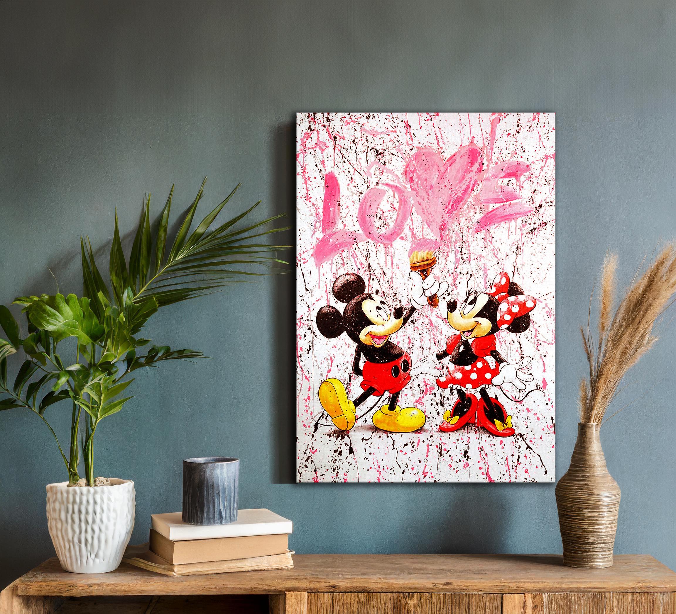 Tableau Toile Pop Art Minnie & Mickey Mouse - Impression Sur Châssis Tendu, Cadre Inclus, Décoration Murale Moderne