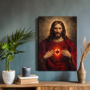 Sacred Heart of Jesus Canvas Print, Jesus Christ Religious Art, Sacred Heart Jesus Poster, Wall Art for Living Room