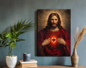 Canvas Heilig hart van Jezus, religieuze kunst Jezus Christus, poster heilig hart Jezus, kunst aan de muur voor woonkamer