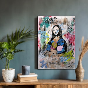 Enjoy Your Style Mona Lisa Pop Art Canvas Print, Banksy Mona Lisa Pop Art, Iconic Modern Artwork