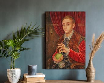 Boy with Apple Art Print - Grand Budapest Hotel Poster, Unique Home Decor Gift, Framed Canvas Movie Art