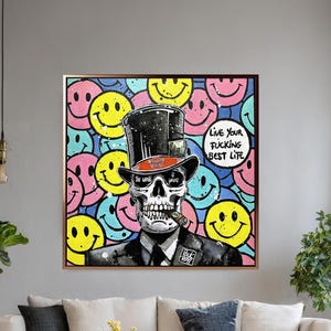 Skull Pop Art Canvas Wall Art – Bold and Edgy Modern Street Graffiti Inspired Design for Your Space