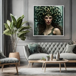 Medusa Wall Art, Greek Mythology Canvas, Colorful Woman with Snake Head Art, Medusa Greek Wall Decor for Home