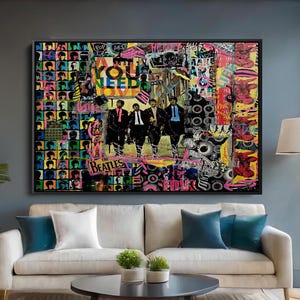 All You Need Is Love Beatles Collage Art, Beatles Pop Art Canvas Print, Iconic Music Wall Art, Vibrant Decor for Living Room & Office