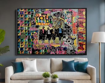 All You Need Is Love Beatles Collage Art, Beatles Pop Art Canvas Print, Iconic Music Wall Art, Vibrant Decor for Living Room & Office