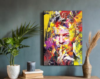 David Bowie Pop Art Canvas Print, Banksy David Bowie Pop Art Street Graffiti, Iconic Modern Artwork