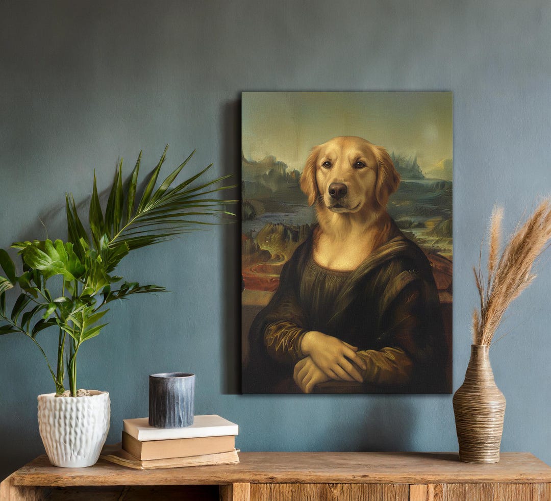 Funny Golden Retriever Mona Lisa Canvas, Altered Art Da Vinci Parody ...