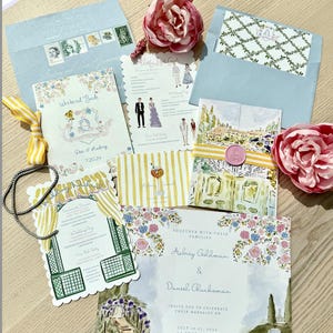 Aangepaste huwelijksuitnodigingen: aquarel, illustratie, beeldende kunst, bloemen, romantisch, leuk, grillig, elegant