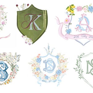 Custom floral wedding crest, watercolor monogram crest, wedding monogram, wedding logo, watercolor monogram, wedding gift,wedding invitation
