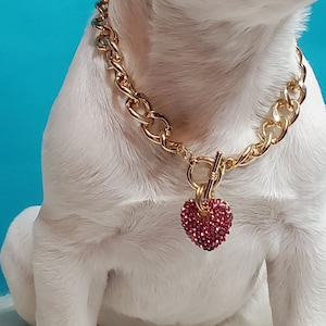 Supper cute dog neck chain gold color with pink color heart /Jewelry for dogs/