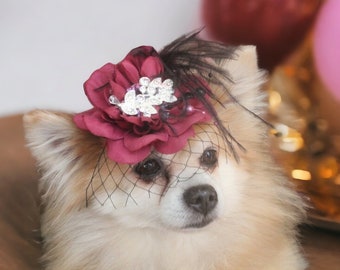 Elegant Pet Hat with Feather Flower, Small Dog or Cat
