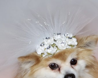 Veil for pet/ Cute bridal  veil  with white flowers for dog and cat /Veil for dogs /