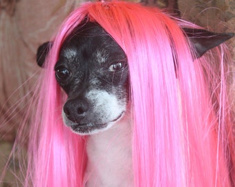 Pet   wig hot  pink color  for dog or cat/Halloween costume dog wig /Dog costume / Cat costume /