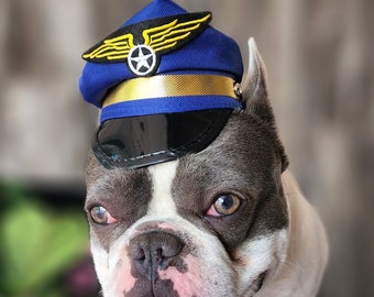 Blue Pilot Hat for Dogs or Cats, Halloween Pet Costume