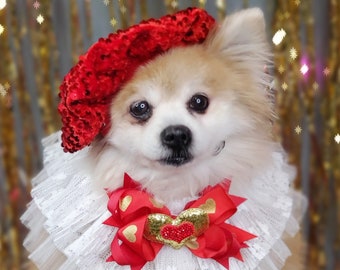 Valentine's Pet Costume Set: Beret and Neck Collar