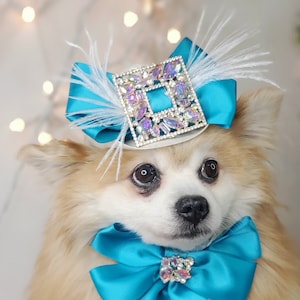 Elegant hat with   feather and   bow  for dog or cat /Hat for small pet /Costume for dogs/