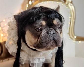 Wednesday wig for dog / Addams Family Cute pet braided   wig black color  for dog or cat/Halloween costume wig for dogs /