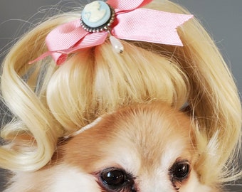 Pet   blond  wig with  pony tail  for dog or cat