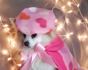 Valentine's  Beret and  Cape cover for dog cat or small animal / Costume/ Pet