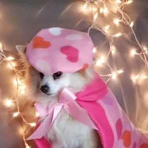 Valentine's  Beret and  Cape cover for dog cat or small animal / Costume/ Pet