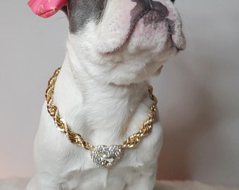 Supper cute dog neck chain gold color/ Jewelry for pet /Jewelry collar for  Frenchie/Cat neck jewelry collar /