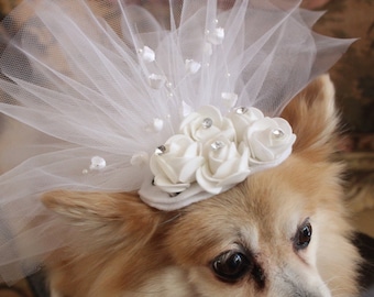 Veil for pet/ Cute bridal  veil  with white flowers for dog and cat