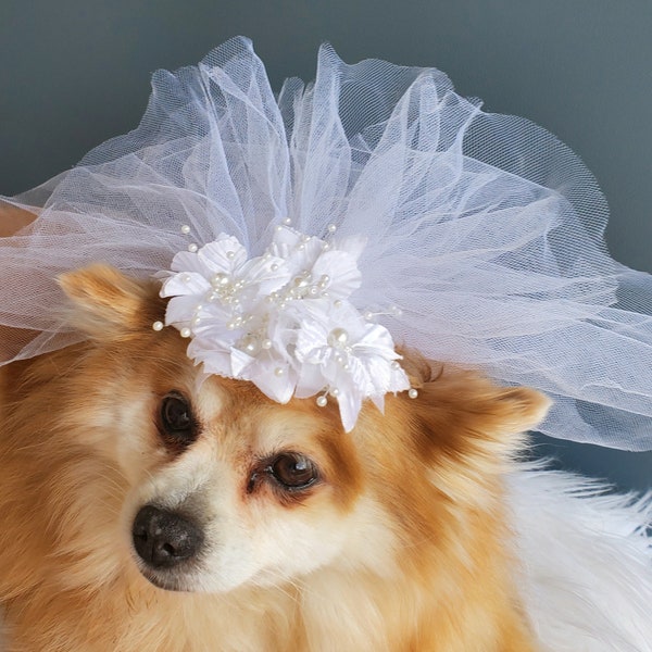 Cute bridal  veil  with white flowers for dogs and cat