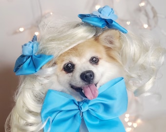 Pet wig with  bow for dog or cat/Cat costume/Dog costume/Pets costume/