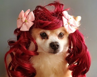 Pet   wig with  pink color bow for dog or cat/Cat costume/Dog costume/