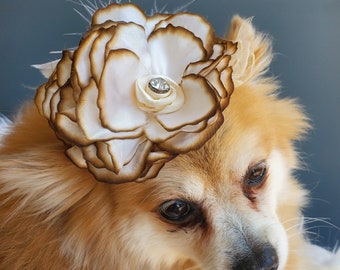 Niedliche Mütze mit Feder und Blumen für Hund oder Katze