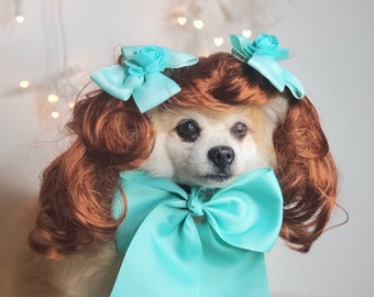 Pet wig with  bow for dog or cat/Cat costume/Dog costume/Pets costume/