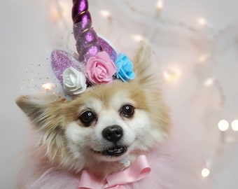 Unicorn Dog Costume: Hat and Collar Set - Pet Halloween Outfit