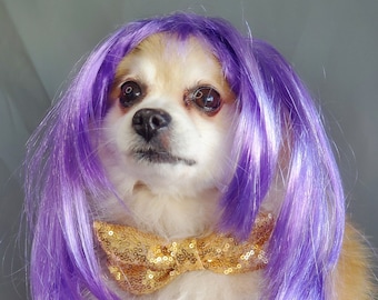 Lavender color Pet   wig    for dog or cat small animals / Wig for dog / Halloween wig for pet /Dog costume /