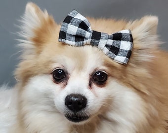 Hiar Bow clip black and white Buffalo Check print  // Dog Halloween Bow //  Costume || Dog Neck Tie || Pet Bow Tie || Dog Clothes/