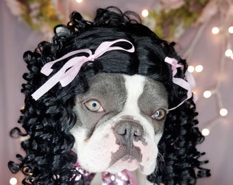 Cute pet   wig /Black wig for pets /Wig for dog or cat / Halloween dog wig / costume dog wig /Frenchies wig /