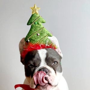 Christmas tree headband with red color tie for large dog  for Christmas costume