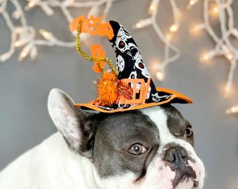 Witch hat for dog/ Black color Halloween hat with bow tie/Dog costume/Halloween  costume/Cat Halloween costume/Dog costume