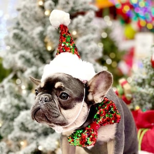 Christmas  Santa  hat   with neck  bow  tie for  small size dog the listing is for the set